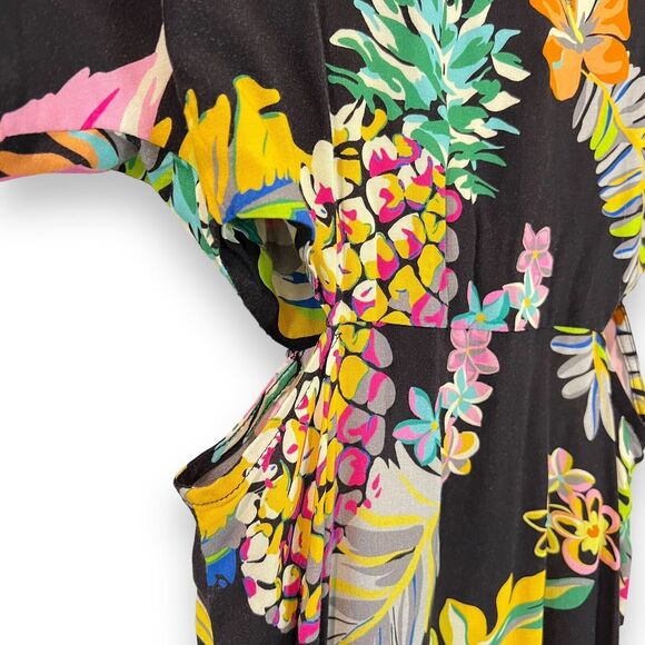 Le Superbe Revolve Mai Tai Might Black Tropi Cali Midi Dress Size 6 Fruit Floral - Picture 13 of 16